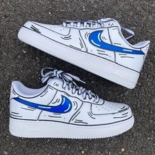 Nike Air Force 1 Custom Shoes Cartoon Blue Swoosh Black Outline Mens Womens Kids