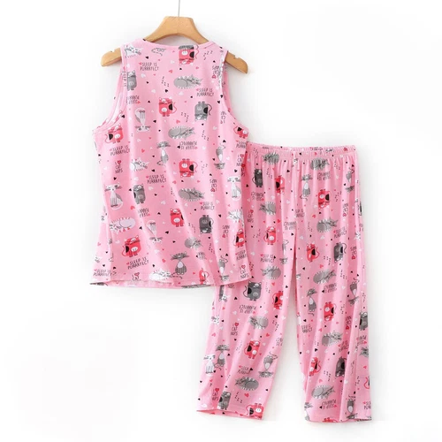 Womens Capri Set Sleepwear Soft Pajamas Sleep Nightshirts Print Cotton Nightwear - Bild 15 von 27