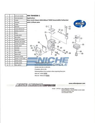 Genuine Mikuni OEM Carburetor Rebuild Kit for Arctic Cat & Polaris