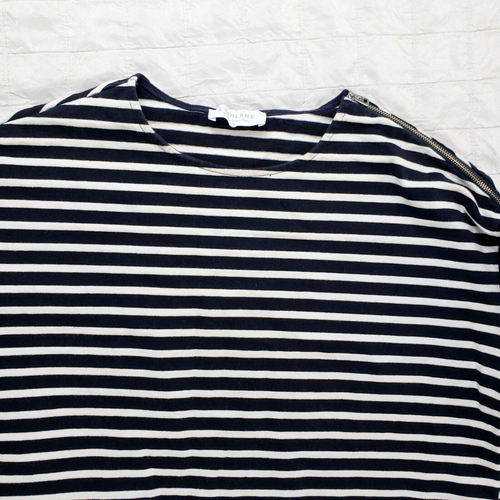 Everlane Size MEDIUM Oversized Mariner Dress Black White Stripe Long Slv Mini - Picture 2 of 9