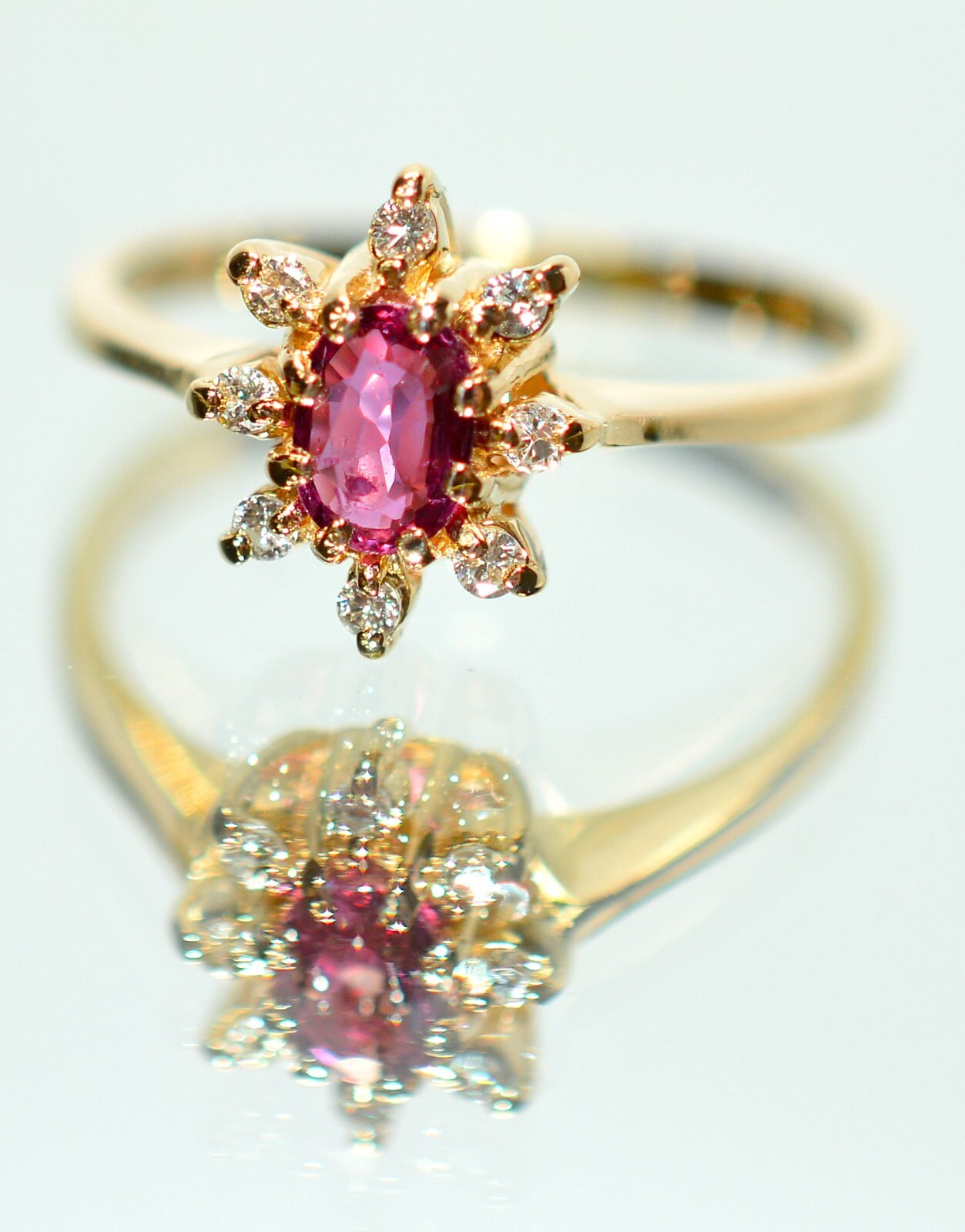 Natural Ruby & Diamond Ring 14K Solid Gold .29tcw… - image 8