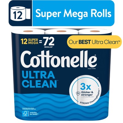 Ultra Clean Toilet Paper, 12 Super Mega Rolls, Septic Safe