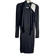 Vintage Jill Richards Womens Draped Ruffled Knee Length Dress size 8 Black bow