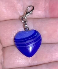 Blue Heart Shaped Healing Stone Charm Zipper Pull & Keychain Add On Clip!!