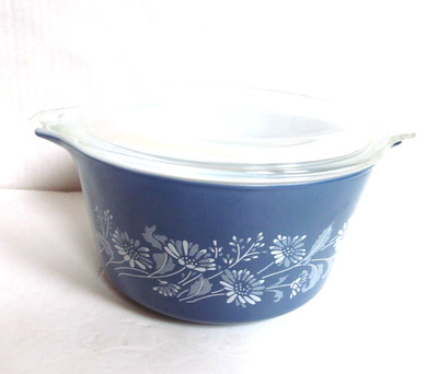 Pyrex COLONIAL MIST Blue White Floral Casserole Baking Bowl Dish Vintage 473 B