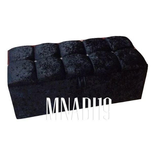 36 INCH 3FT BLACK CRUSHED VELVET 4 DIAMOND OTTOMAN STORAGE BEDDING TOY BOX NEW