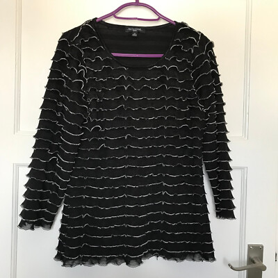 Notations Petite blaues Top UK 8 Rüschen Lagenlook 3/4 Arm Bluse T-Shirt