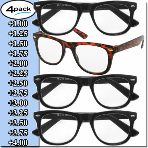 Mens Womens Reading Glasses 4 Pairs Unisex Classic Retro Style Readers All Power