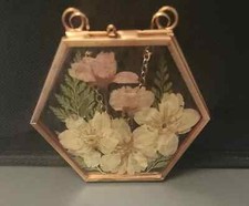 Wall Art Dried Pressed Real Flowers in Glass frame hexagon 3.5 in handmade gift