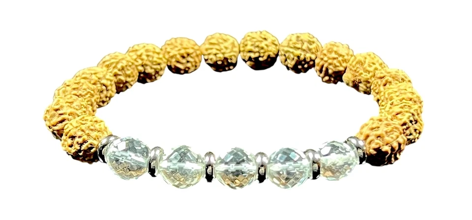 Brazalete elástico de cuarzo cristal 5 Mukhi (cinco caras) Chikna Rudraksha y Foto 4 de 4