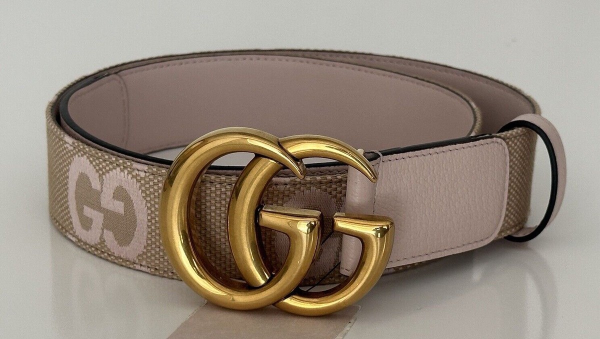 Gucci Women's GG Marmont Wide Belt in Pink Canvas/Leather 80