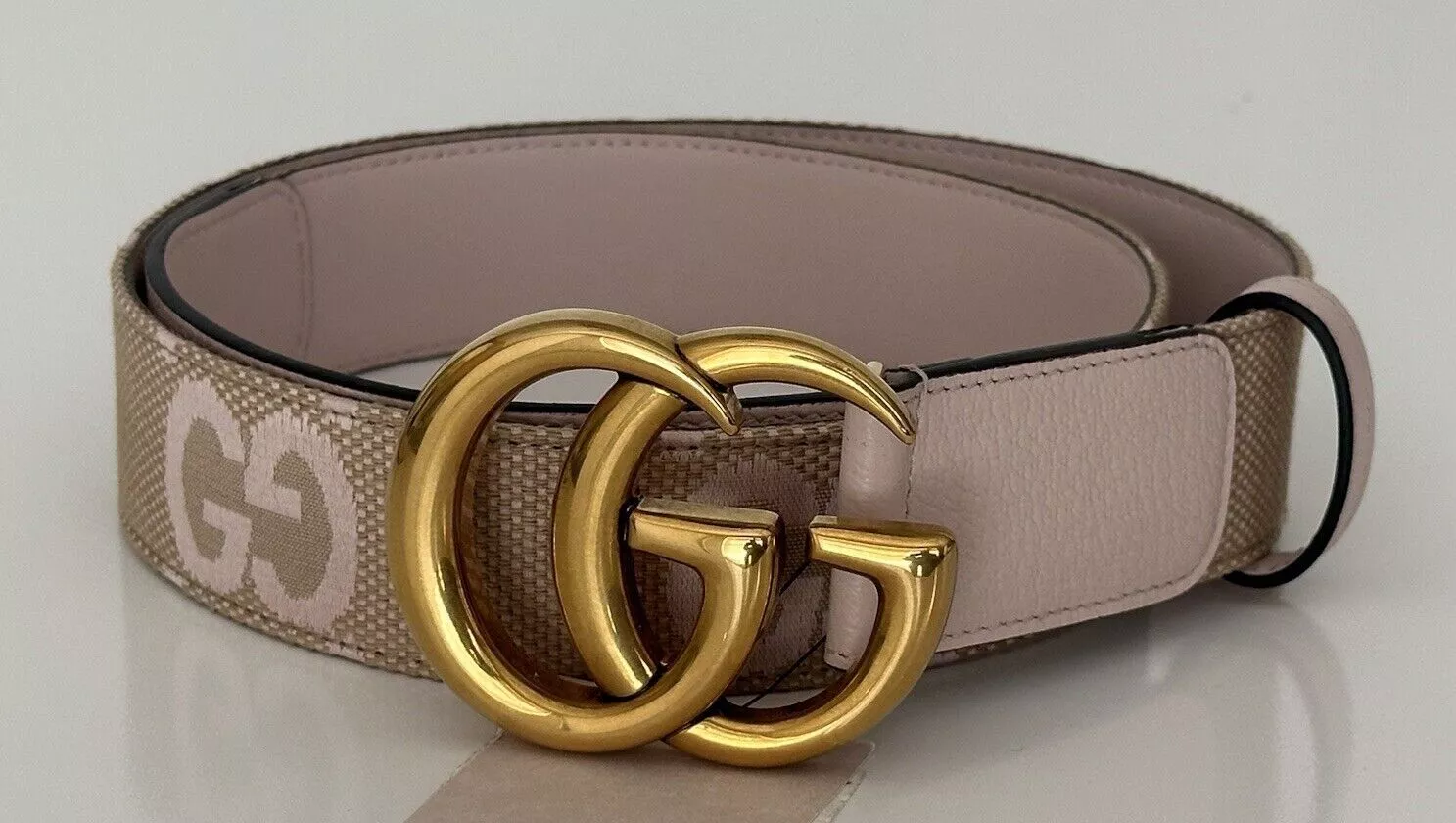 Ceinture large femme Gucci GG Marmont en toile/cuir rose 80/32 Italie 400593 neuve avec étiquette