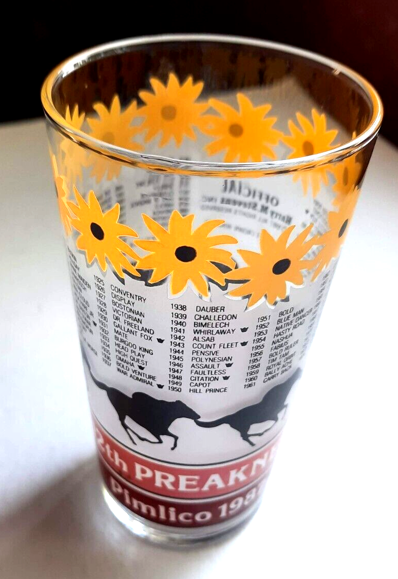 1987 Preakness Stakes Souvenir Pimlico Mint Julep Glass 112th Running