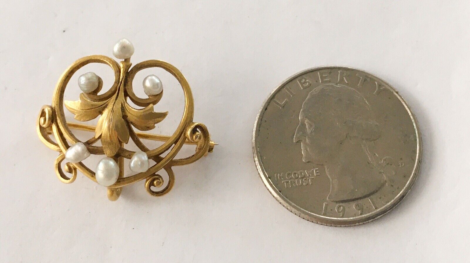 Antique Art Nouveau 14k Pin/Holder With Pearls - image 2