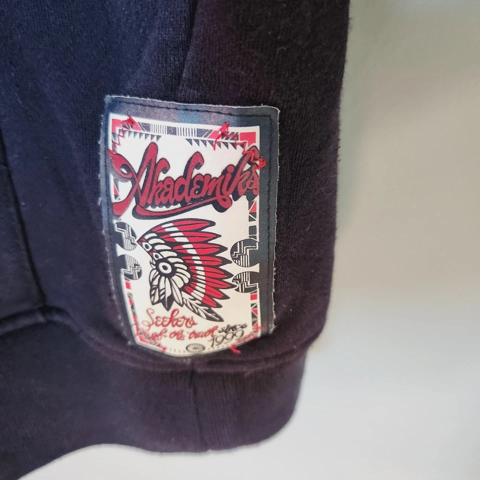 Sudadera con Capucha Akademiks Indian Native Warrior Cremallera Negra 3XL Borde de Cuero Primera Nación Foto 4 de 4