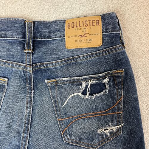 Hollister Jeans Herren 30x30 Blau Denim Button Fly Distressed Vintage Y2K Whiskered - Bild 3 von 11