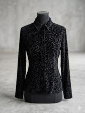 90s Y2K Whimsigoth Burnout Velvet Top S Black SHEER Floral Cropped Grunge Goth