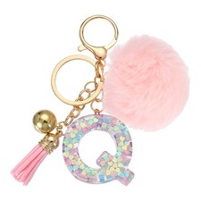 Alphabet Initial Letter Keychain Letter-Q Cute Heart Resin Keyrings Pink
