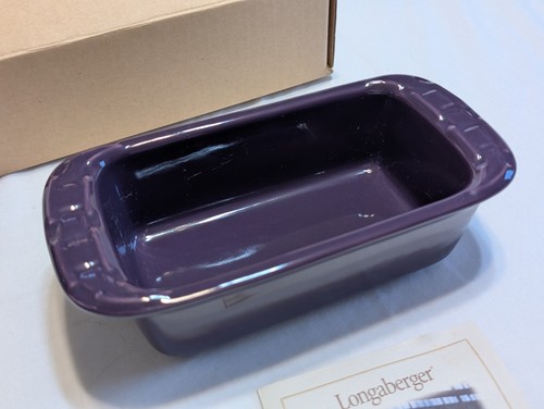 Longaberger Keramik gewebt Tradition Aubergine kleine Laib Backform Pfanne NEU! - Bild 3 von 9