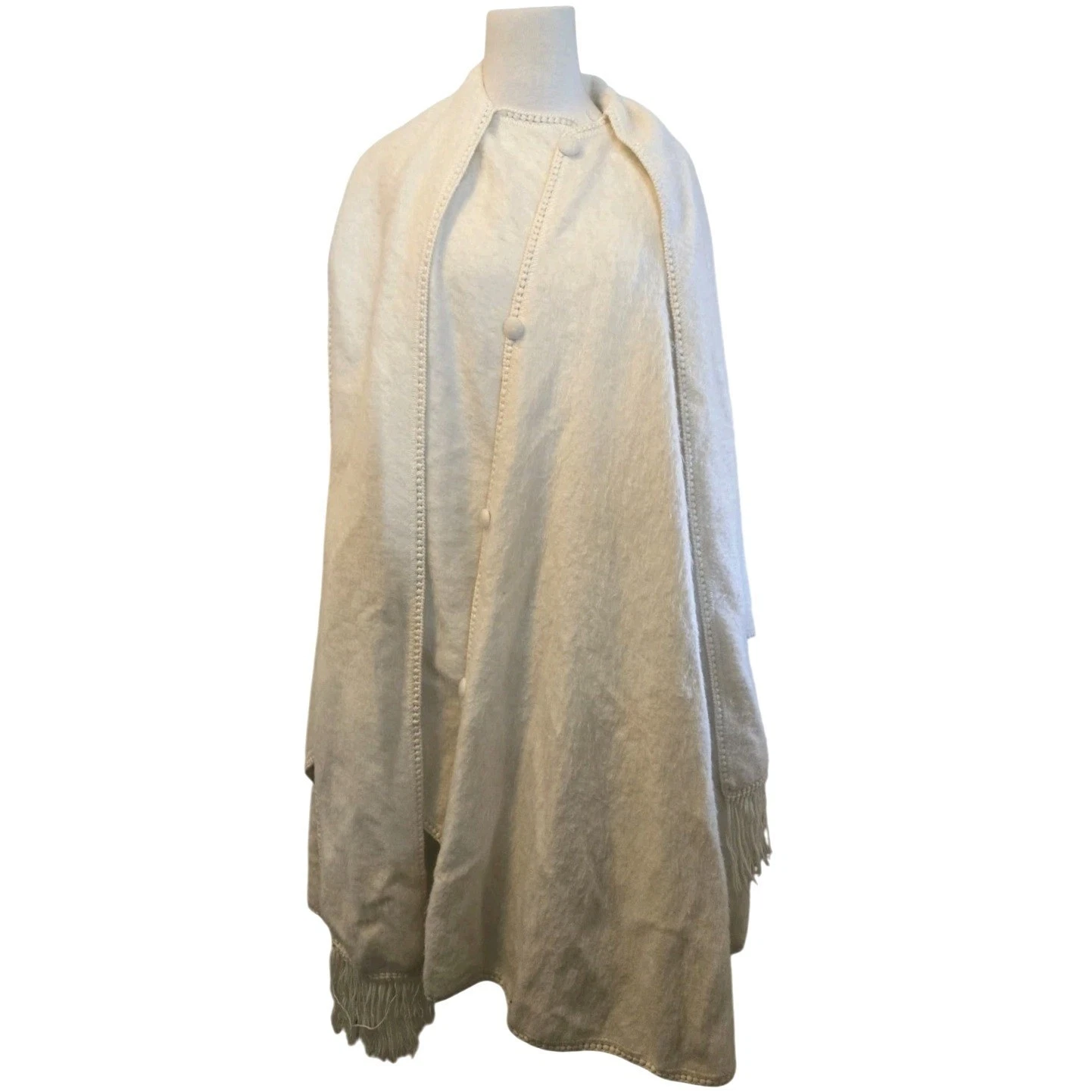 Alpaca Camargo Poncho Cape with Attached Scarf Ivory Cream Made in Peru