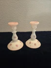 Fenton Art Glass Opal Berries & Blossoms  Candlestick Set Handpainted