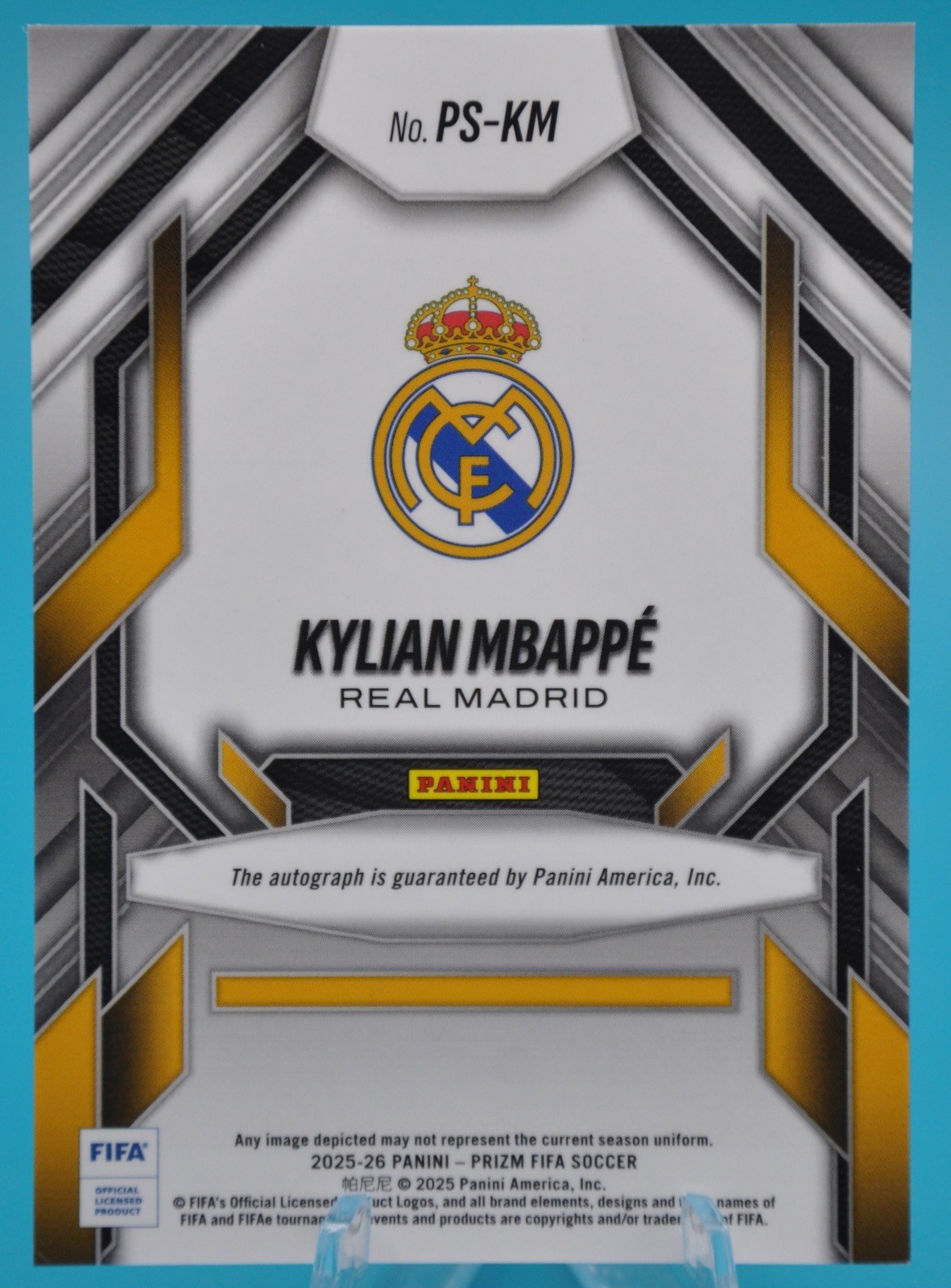 2025-26 Prizm FIFA Kylian Mbappe Prolific Signatures Auto Real Madrid #PS-KM SP view 2