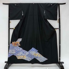 Japanese Kimono polyester wedding kimono Black tomesode "kurotomesode" 4992
