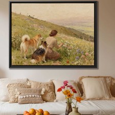 Floral Still Life Oil Painting Dog Artwork Shiba Inu Canvas Print Wall Decor
