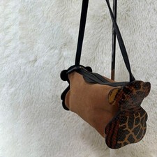 TOUS Bolso de Hombro Cartera Tamaño Pequeño Motivo de Oso Marrón Gamuza Cuero 19×15 cm