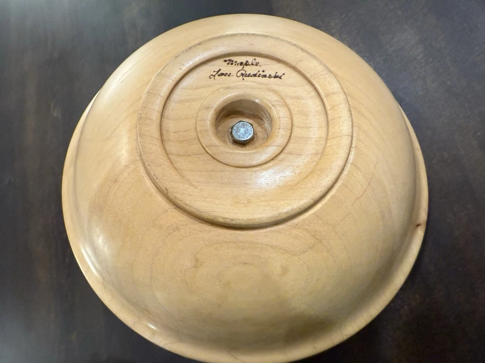 Винтажное латунное корабельное колесо и резная чаша из клена Lou Rudinski 9,5 дюйма - Изображение 2 из 4