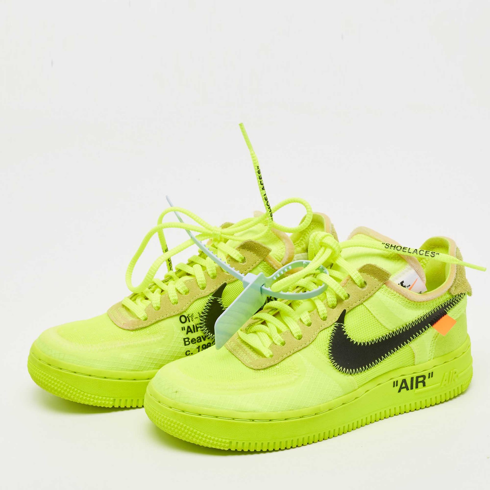 OFF WHITE X NIKE Sneakers bianche x Nike verdi in rete scamosciata e pelle scamosciata Force 1 bianche basse Volt taglia 36