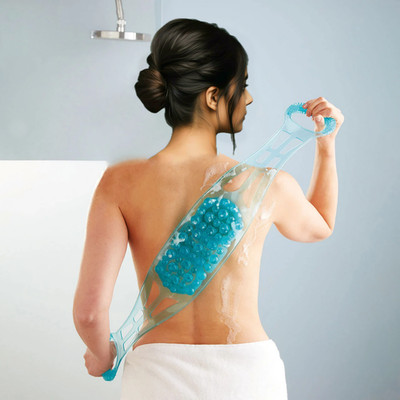 Rückenpeeling blau 85 cm beidseitige Peelingbürste mit Massageknoten Grip+
