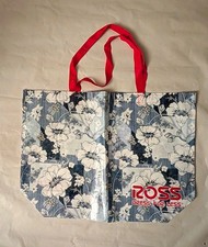 Reusable Shopping Bag Blue Floral Illustration Style Red Handles Plastic Large