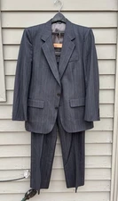 LANVIN Barney’s Classic navy blue Stripe Suit pants jacket 38R 32x29