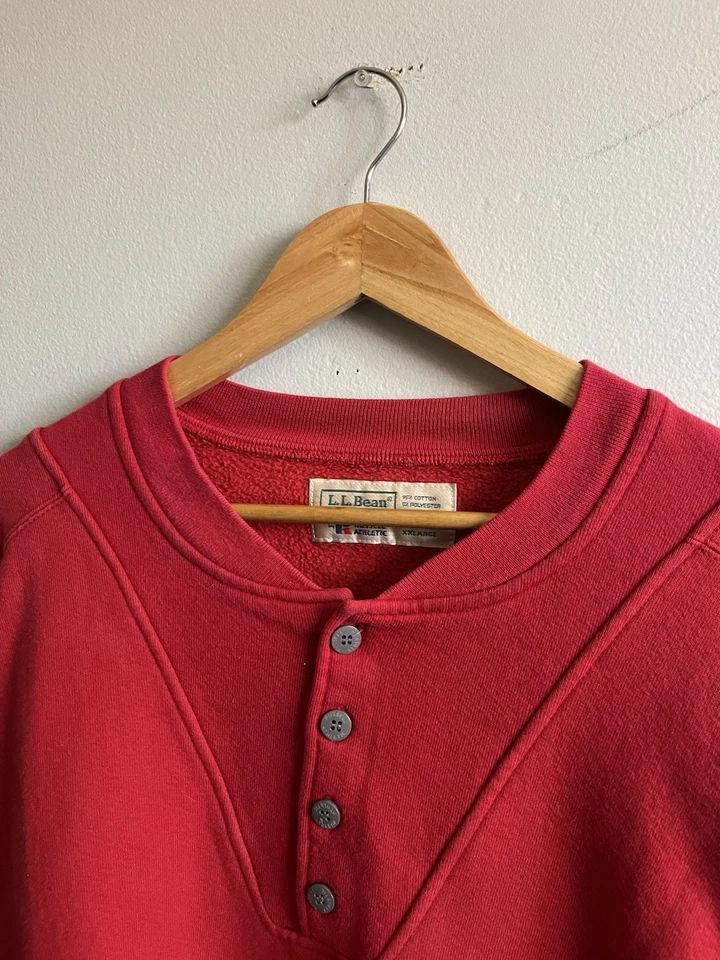 Винтаж 90-х L.L. Bean Russell Athletic красный Henley пуловер свитер мужской размер 2XL - Изображение 2 из 4