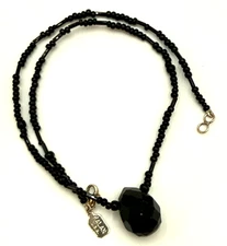 SUZANNE KALAN Faceted Onyx Pendant 925 Sterling Black Seed Bead Necklace USA
