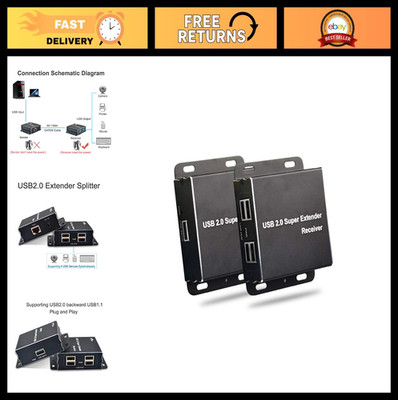 USB 2.0 Extender 196ft Over Cat5e/Cat6 Cable, 4 Ports, Plug & Play, No Drivers N