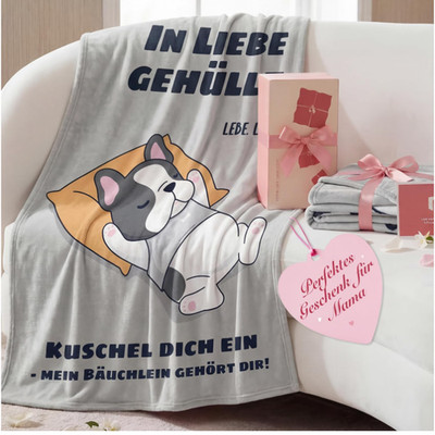 BEDSURE Kuscheldecke 130x150 cm Grau Bulldogge Weich Fl