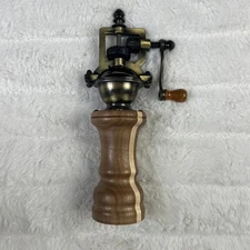 Old Fashioned Pepper Mill Crank Grinder Wood Copper Mill Antique Styling 8.5”
