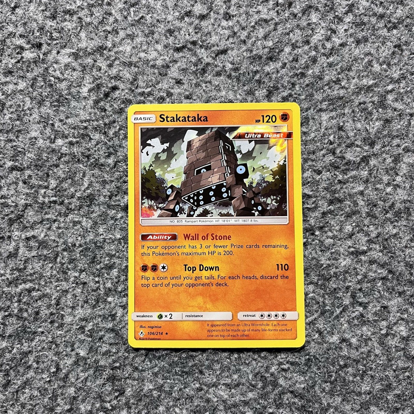 Stakataka HOLO RARE 106/214 Pokemon SM Unbroken Bonds NM Card TCG Foil 2019