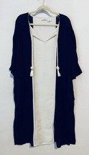 Sigrid Olsen Dress Womens Medium Blue White Maxi Linen Blend Oversized Beachy