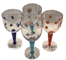 Hand Blown Leonardo Millefiori Murano Style 8" Water Goblets Wine Glass Set of 4