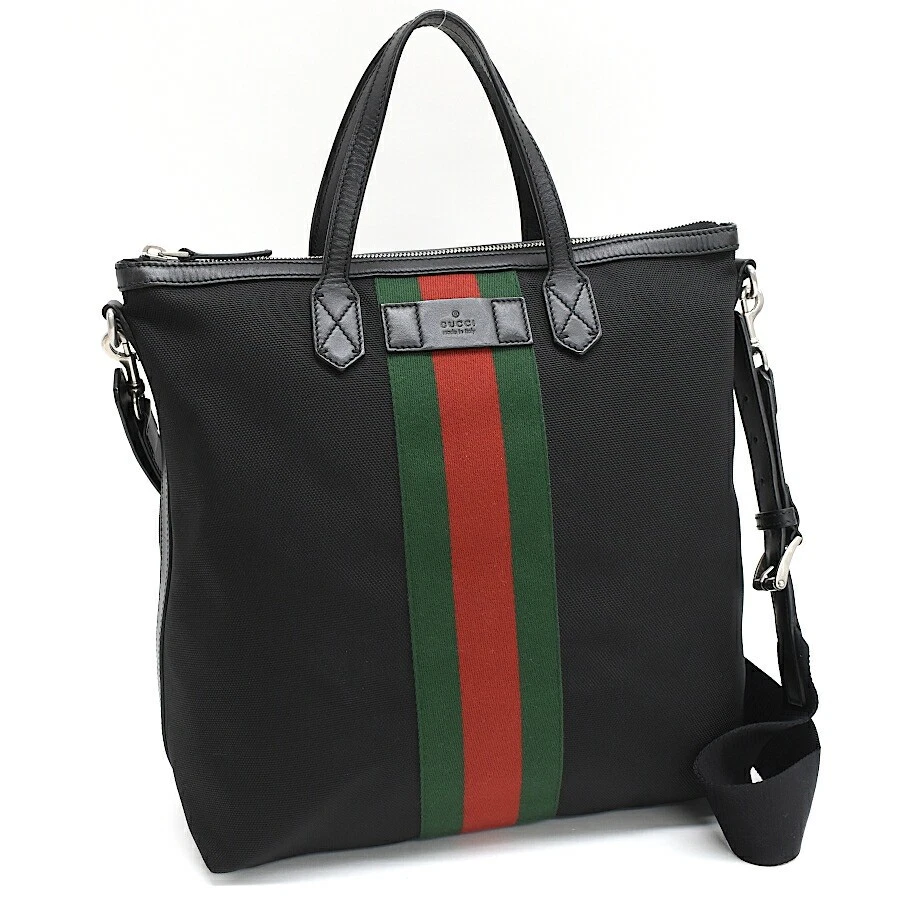 Gucci sac fourre tout bandoulière 619751 techno toile cuir noir bande web r8_0404