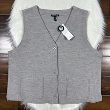 Eileen Fisher Size XL Dove Gray Lightweight Boiled Wool Button Vest Jacket
