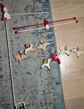 Vintage 1950s Irmi Handpainted Wooden Crib Mobile Clown & Children On Animals