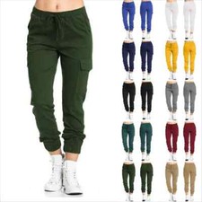 Womens Casual Pocket Combat Cargo Trousers High Waist Joggers Long Pants Comfort