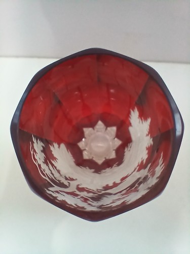 Rare Antique Cut To Clear Ruby Red Etched Glass Chalice Bohemian Czech - Picture 16 of 24