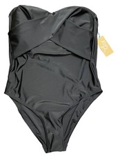 KONA SOL  SIZE 16W  BLACK TWIST FRONT BANDEAU ONE PIECE SWIMSUIT  NTW 