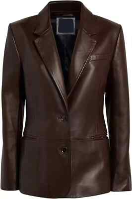 Handmade Women's Brown Leather Stylish Blazer Genuine Lambskin Formal Casual Fit
