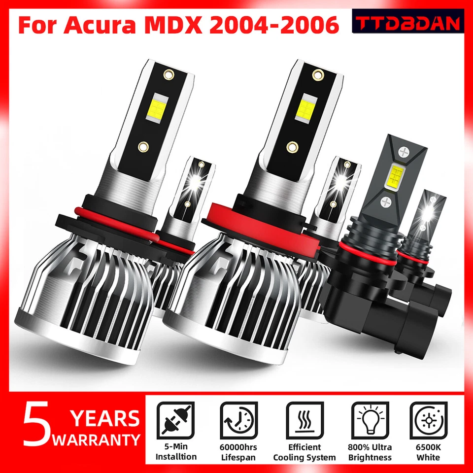6Pcs LED Headlights Fog Lights Super Bright Bulbs For Acura MDX 2004 2005 2006 - Image 2 of 4